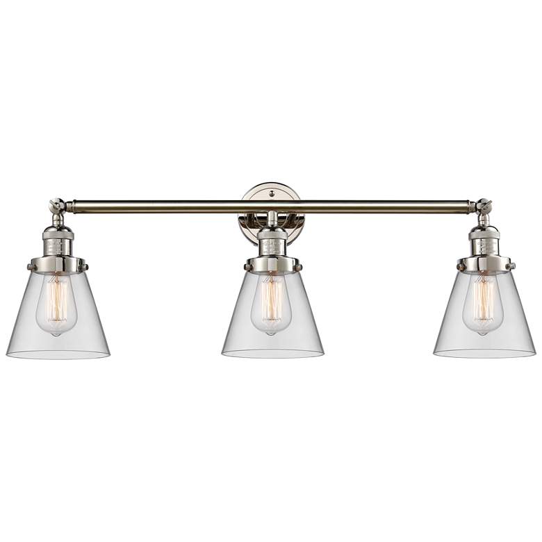 Image 1 Cone 30" 3-Light Polished Nickel Bath Light w/ Clear Shade