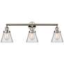 Cone 30" 3-Light Polished Nickel Bath Light w/ Clear Shade