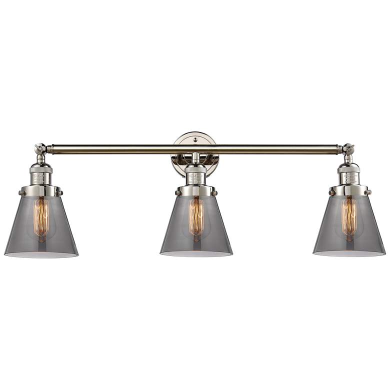 Image 1 Cone 30" 3-Light Polished Nickel Bath Light w/ Plated Smoke Shade