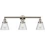 Cone 30" 3-Light Polished Nickel Bath Light w/ Seedy Shade
