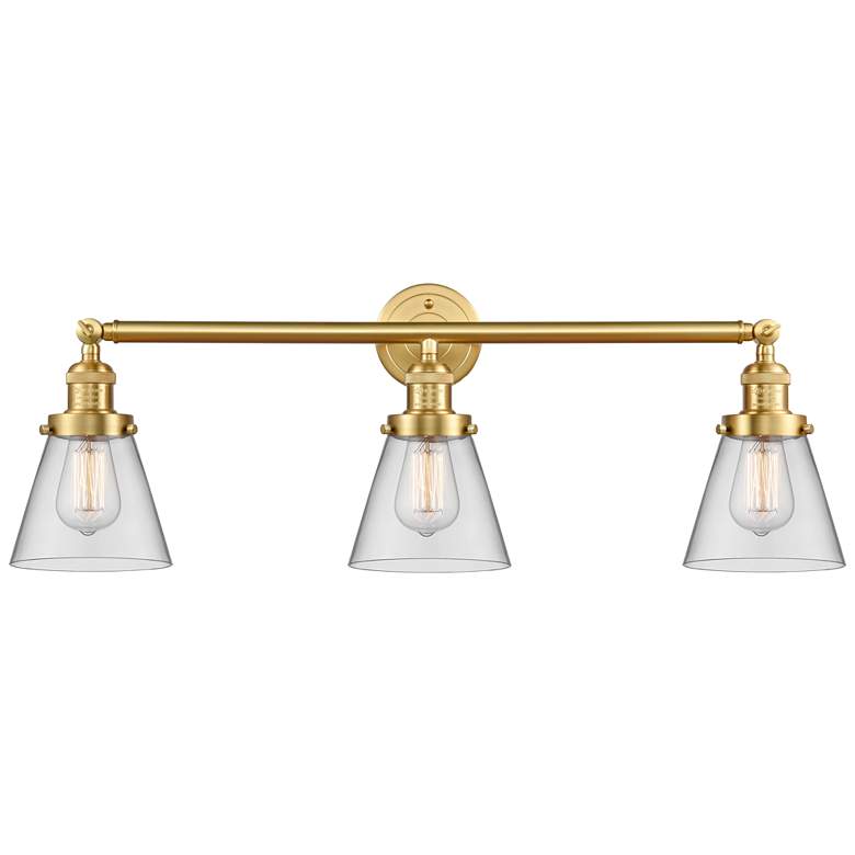 Image 1 Cone 30" 3-Light Satin Gold Bath Light w/ Clear Shade