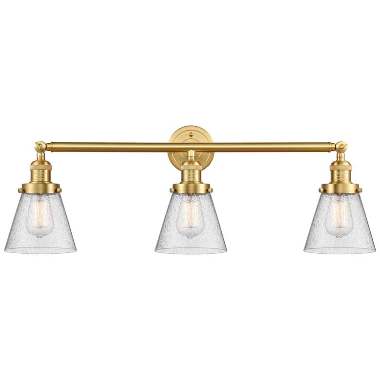 Image 1 Cone 30" 3-Light Satin Gold Bath Light w/ Seedy Shade