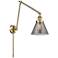 Cone 30" High Antique Brass Swing Arm w/ Plated Smoke Shade