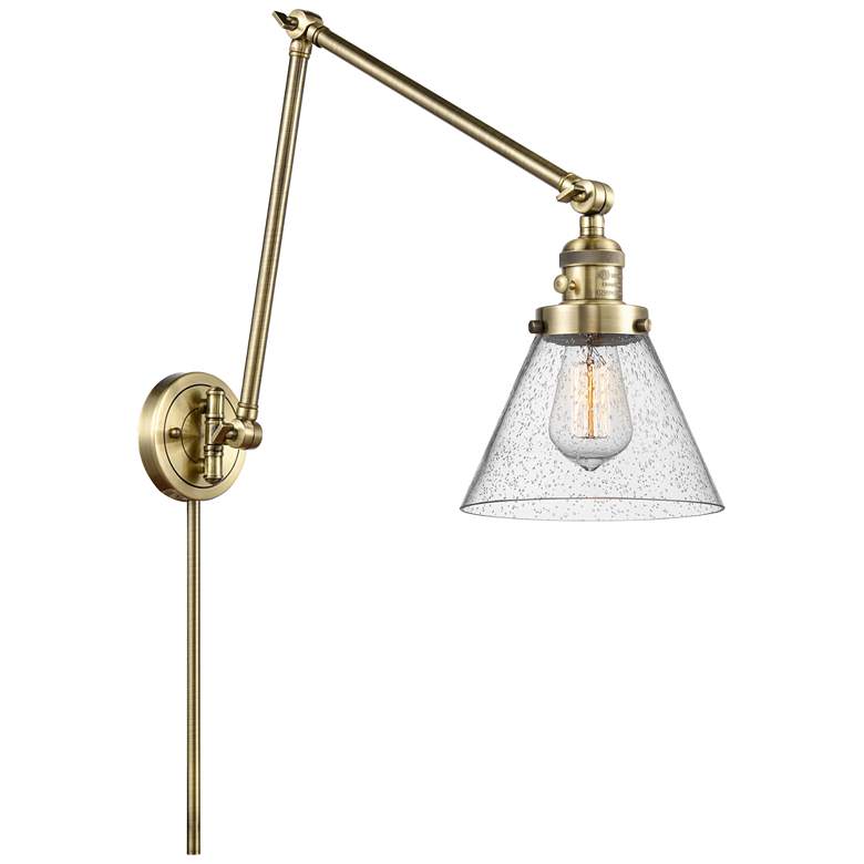 Image 1 Cone 30" High Antique Brass Swing Arm w/ Seedy Shade