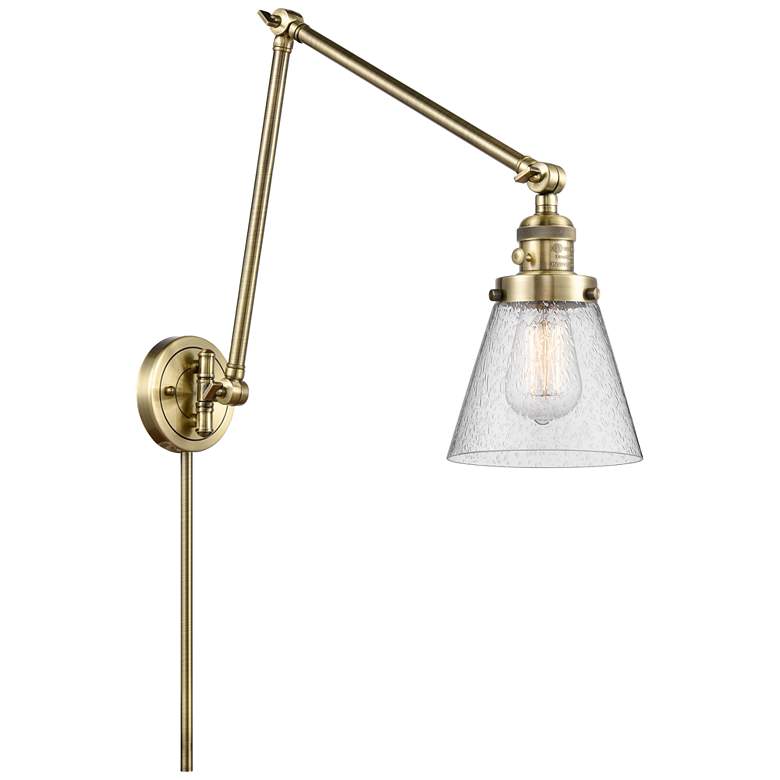 Image 1 Cone 30" High Antique Brass Swing Arm w/ Seedy Shade