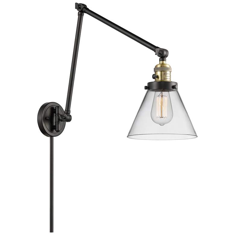 Image 1 Cone 30" High Black Brass Swing Arm w/ Clear Shade