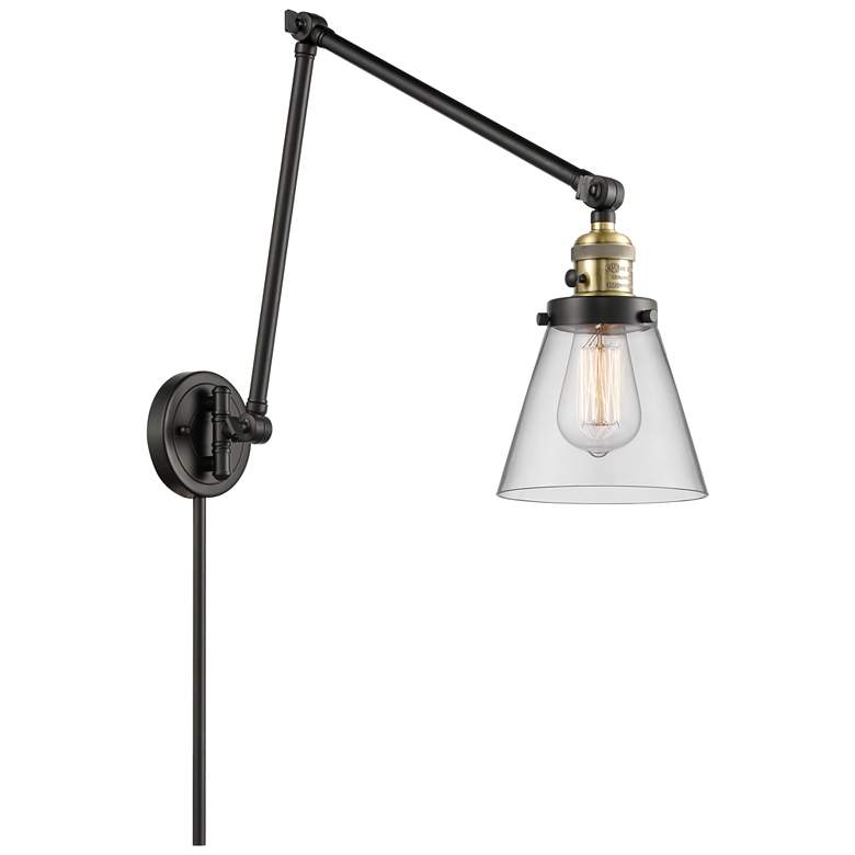 Image 1 Cone 30" High Black Brass Swing Arm w/ Clear Shade