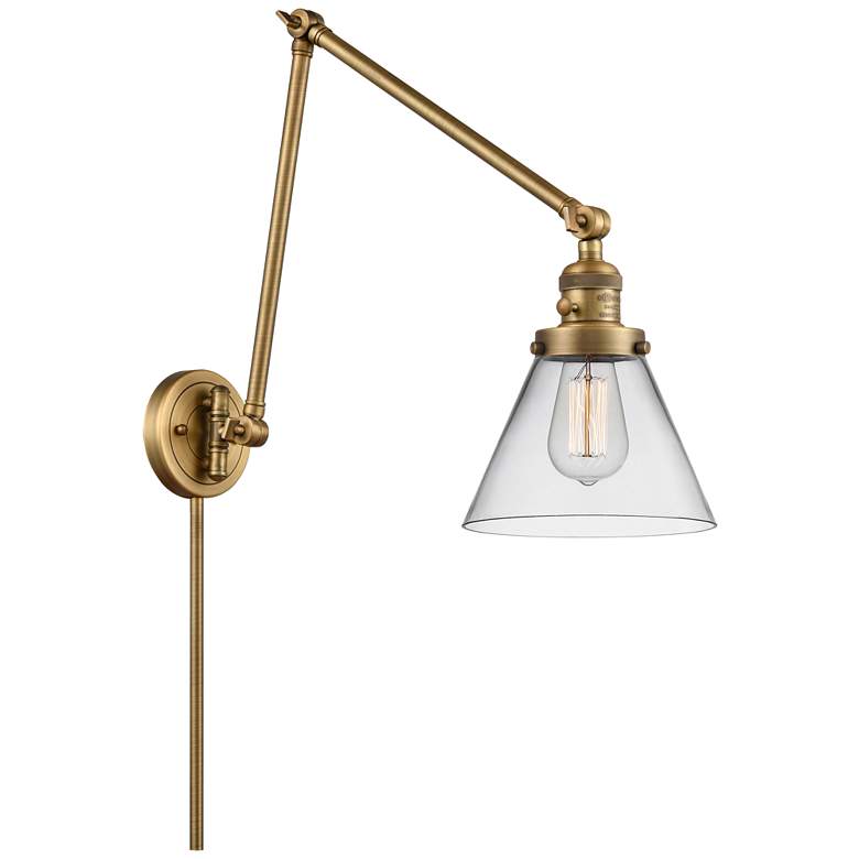 Image 1 Cone 30" High Brushed Brass Swing Arm w/ Clear Shade