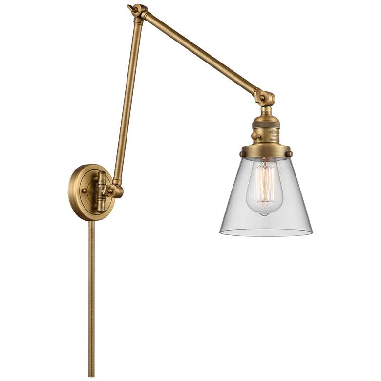 Image 1 Cone 30" High Brushed Brass Swing Arm w/ Clear Shade
