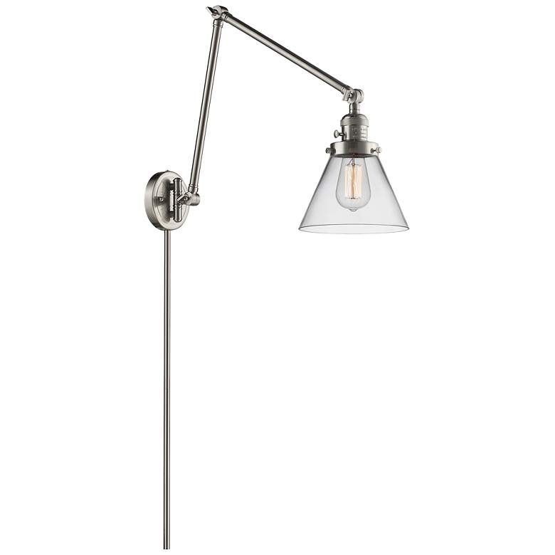 Image 1 Cone 30" High Brushed Satin Nickel Swing Arm w/ Clear Shade