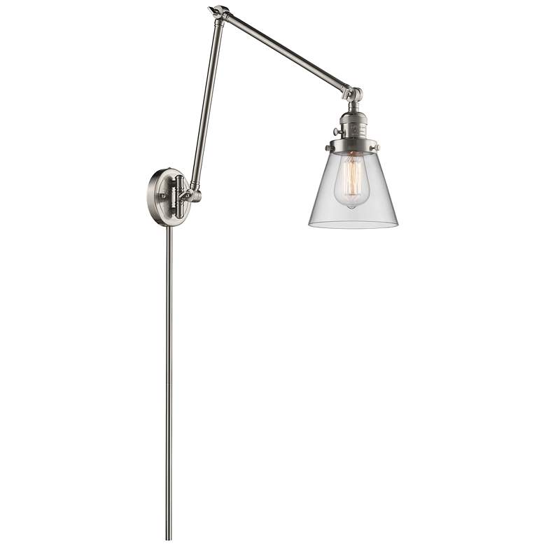 Image 1 Cone 30" High Brushed Satin Nickel Swing Arm w/ Clear Shade