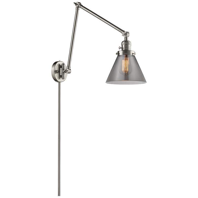 Image 1 Cone 30" High Brushed Satin Nickel Swing Arm w/ Plated Smoke Shade