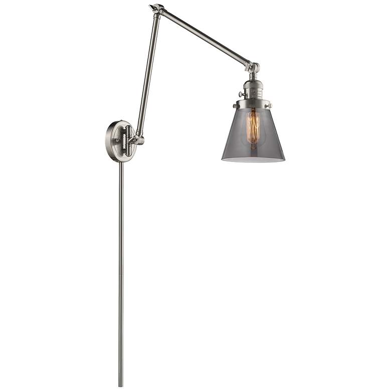 Image 1 Cone 30 inch High Brushed Satin Nickel Swing Arm w/ Plated Smoke Shade