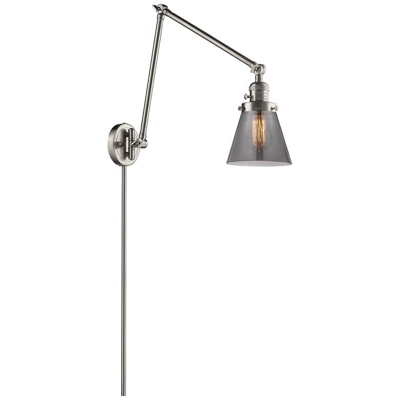 Image 1 Cone 30" High Brushed Satin Nickel Swing Arm w/ Plated Smoke Shade