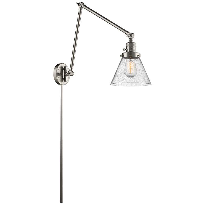 Image 1 Cone 30 inch High Brushed Satin Nickel Swing Arm w/ Seedy Shade