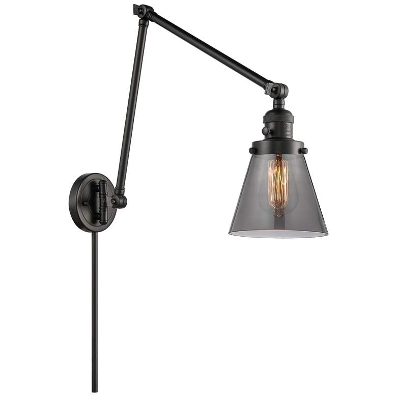 Image 1 Cone 30" High Matte Black Swing Arm w/ Plated Smoke Shade