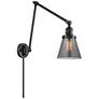 Cone 30" High Matte Black Swing Arm w/ Plated Smoke Shade