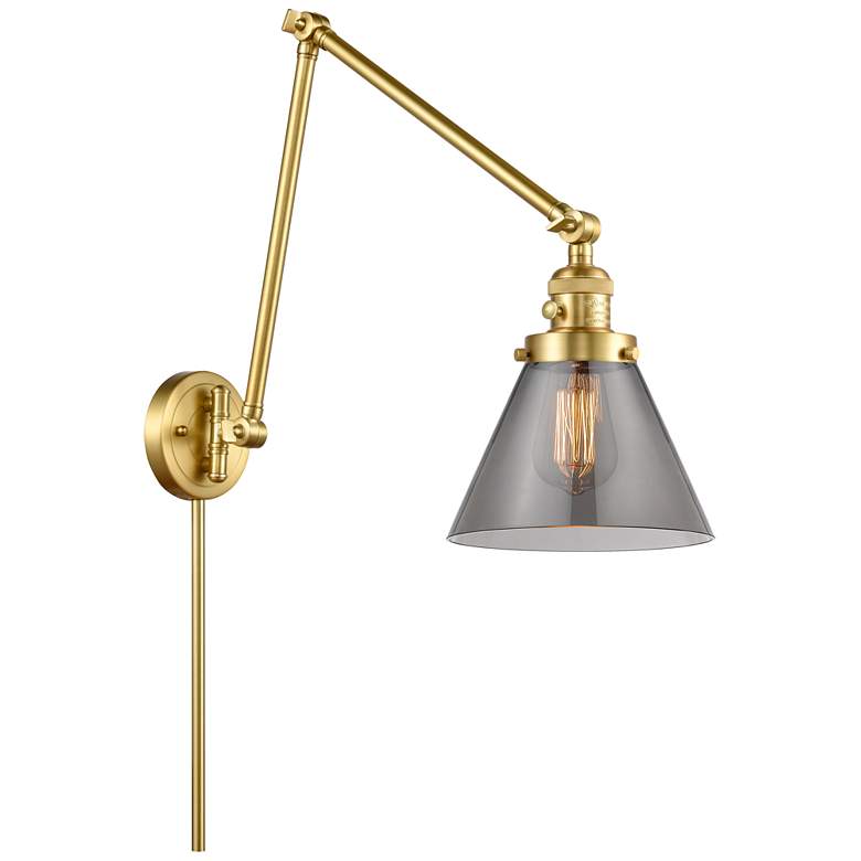 Image 1 Cone 30 inch High Satin Gold Swing Arm w/ Plated Smoke Shade