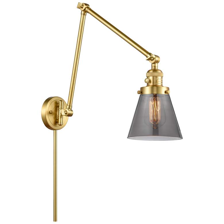 Image 1 Cone 30 inch High Satin Gold Swing Arm w/ Plated Smoke Shade