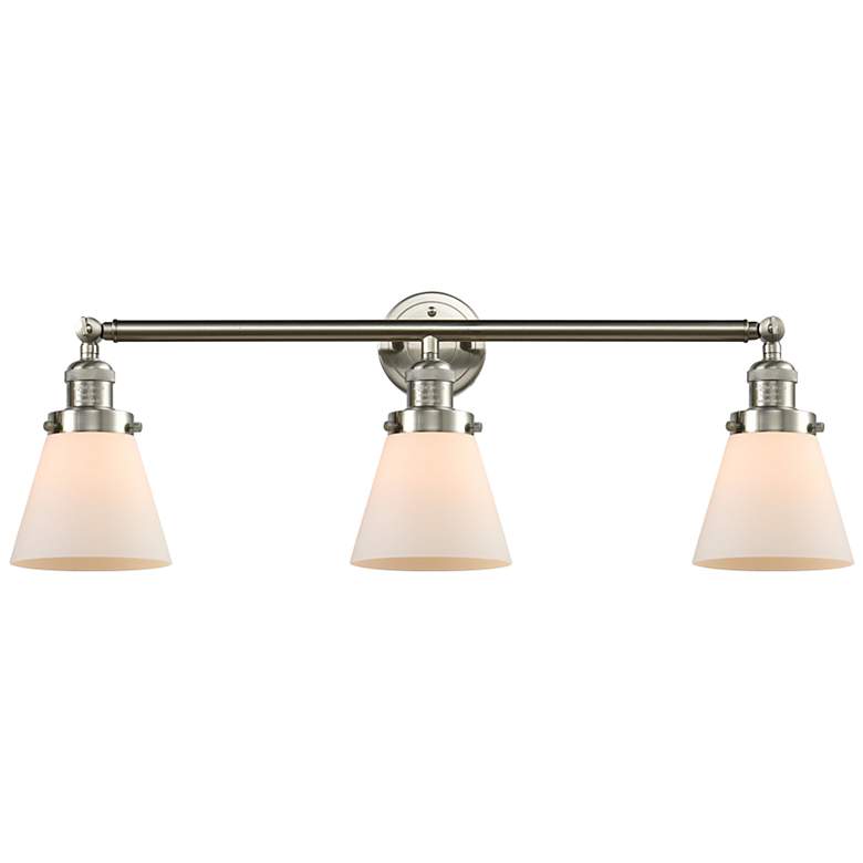Image 1 Cone 30"W Brushed Nickel 3-Light Bath Light w/ White Shades