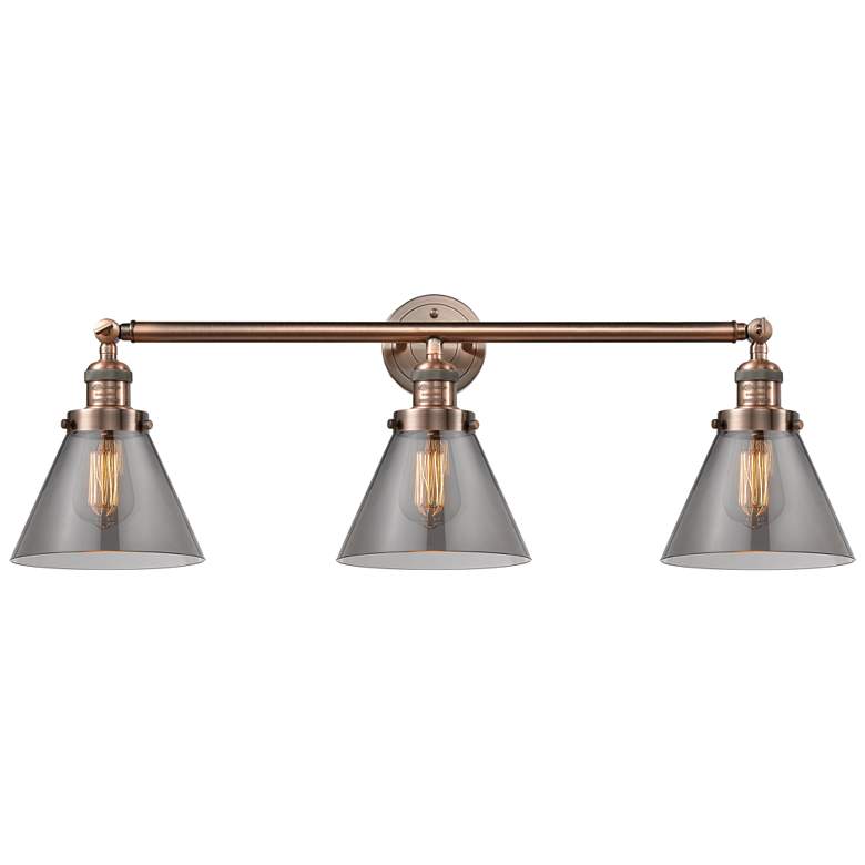 Image 1 Cone 32" 3-Light Antique Copper Bath Light w/ Plated Smoke Shade