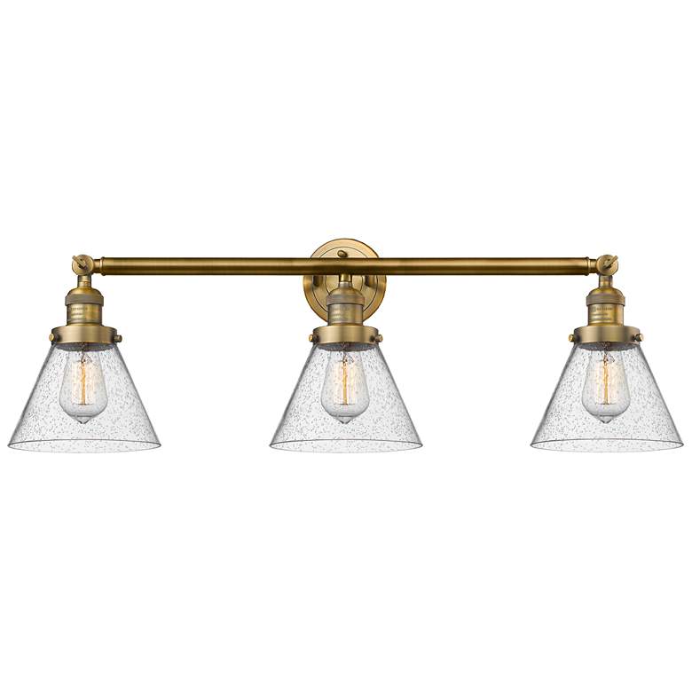 Image 1 Cone 32" 3-Light Brushed Brass Bath Light w/ Seedy Shade