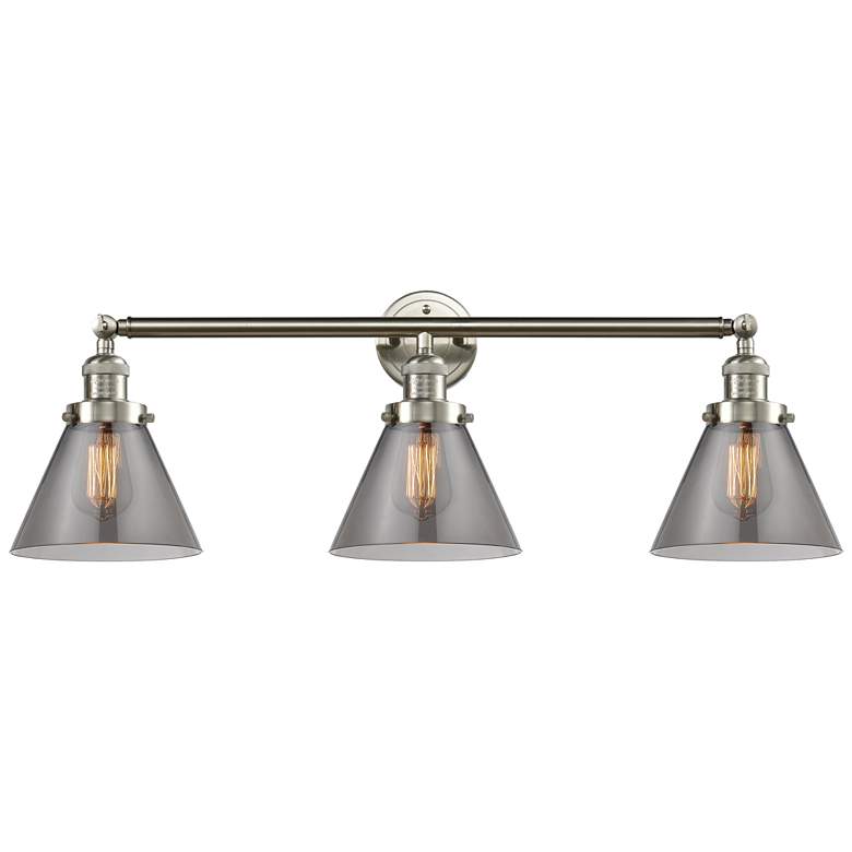 Image 1 Cone 32" 3-Light Brushed Satin Nickel Bath Light w/ Plated Smoke Shade