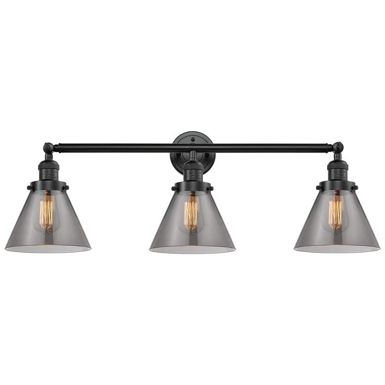 Image 1 Cone 32" 3-Light Oil Rubbed Bronze Bath Light w/ Plated Smoke Shade