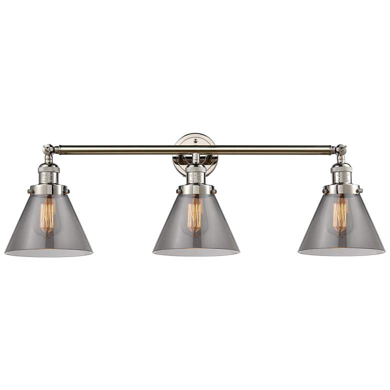 Image 1 Cone 32" 3-Light Polished Nickel Bath Light w/ Plated Smoke Shade