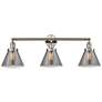 Cone 32" 3-Light Polished Nickel Bath Light w/ Plated Smoke Shade