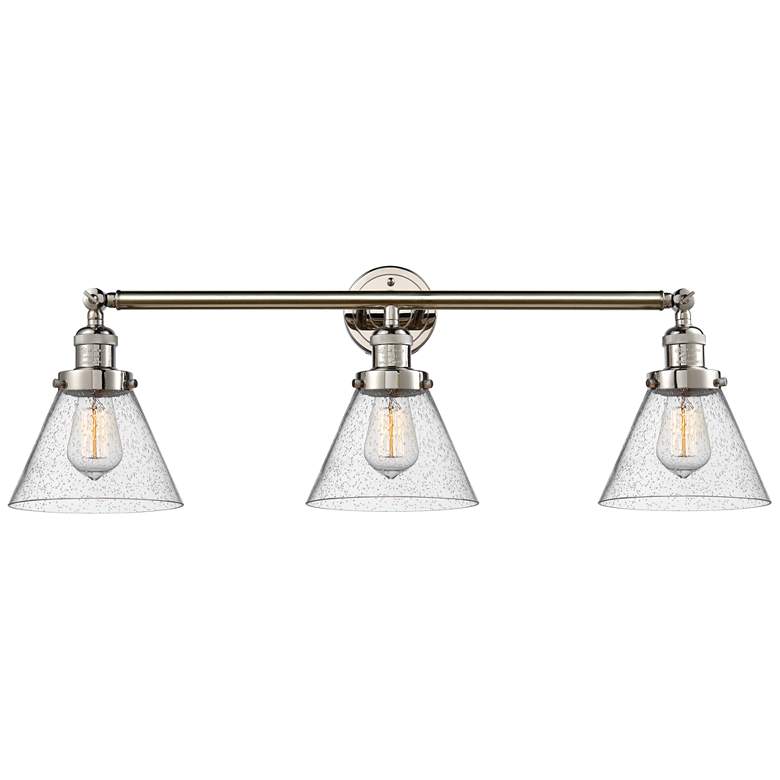 Image 1 Cone 32" 3-Light Polished Nickel Bath Light w/ Seedy Shade