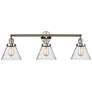 Cone 32" 3-Light Polished Nickel Bath Light w/ Seedy Shade