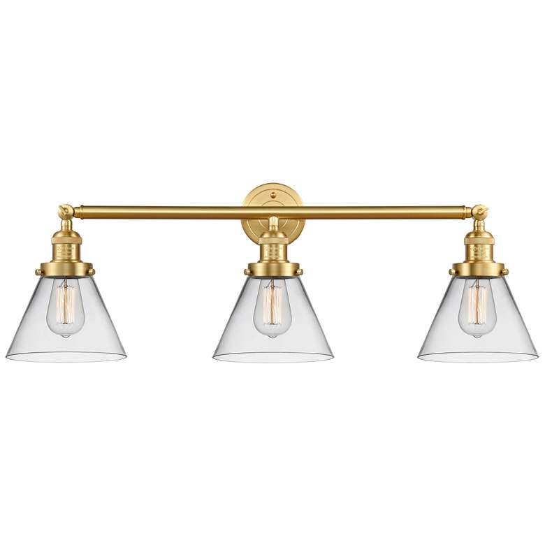 Image 1 Cone 32" 3-Light Satin Gold Bath Light w/ Clear Shade