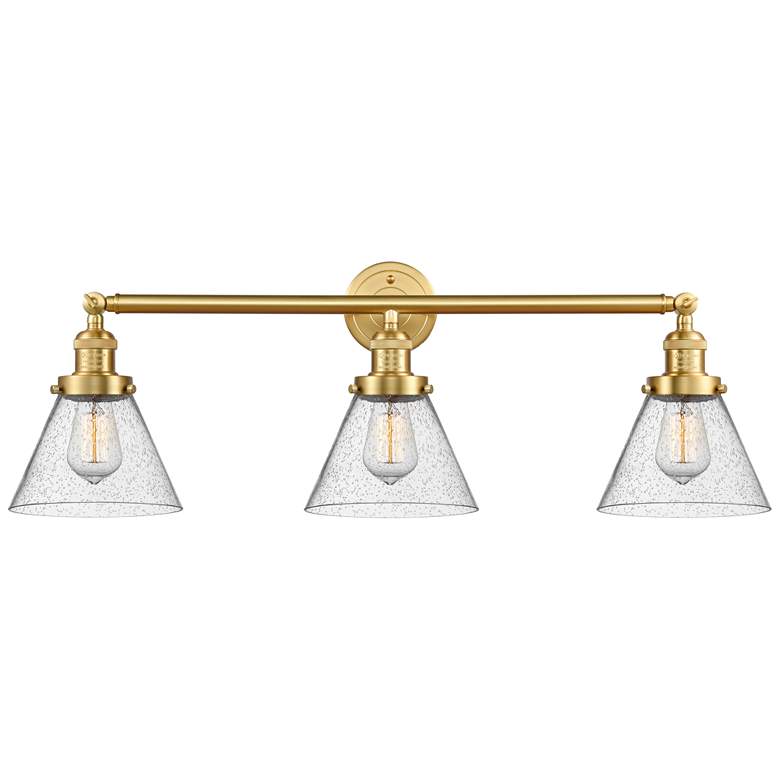 Image 1 Cone 32" 3-Light Satin Gold Bath Light w/ Seedy Shade