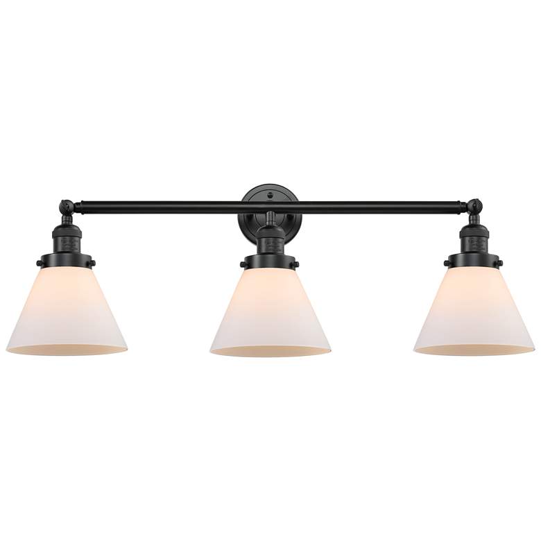 Image 1 Cone 32" Wide 3 Light Bronze Bath Vanity Light w/ Matte White Shade