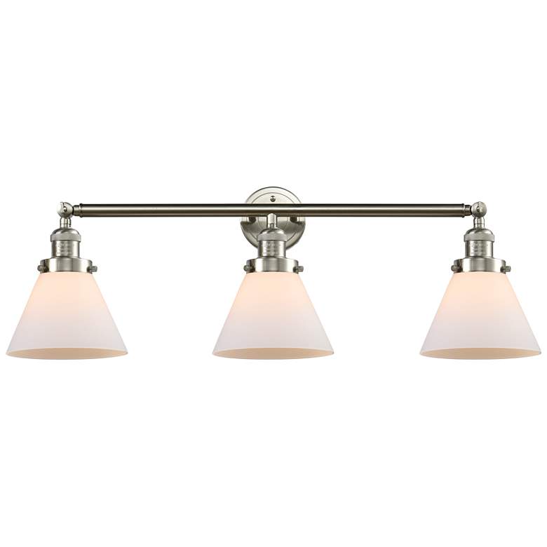 Image 1 Cone 32" Wide 3 Light Brushed Satin Nickel Bath Vanity Light w/ White