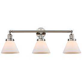 Image1 of Cone 32" Wide 3 Light Polished Nickel Bath Vanity Light w/ White Shade