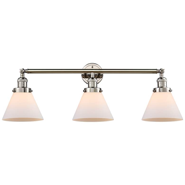Image 1 Cone 32" Wide 3 Light Polished Nickel Bath Vanity Light w/ White Shade