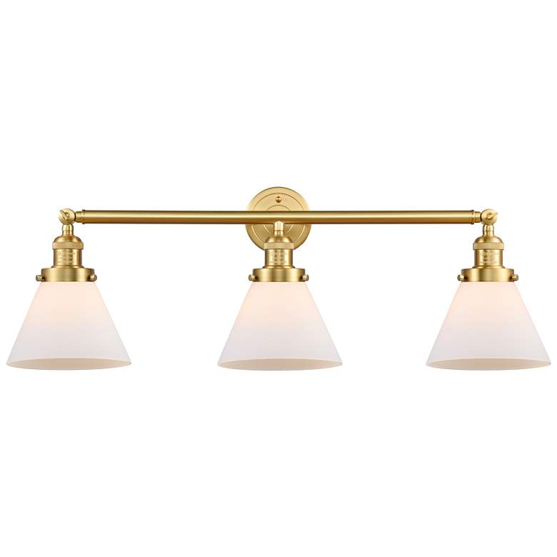 Image 1 Cone 32" Wide 3 Light Satin Gold Bath Vanity Light w/ Matte White Shad