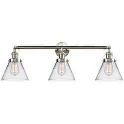 Cone 32" Wide Clear Glass Satin Nickel Bath Light