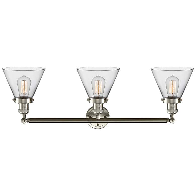 Image 3 Cone 32" Wide Clear Glass Satin Nickel Bath Light more views