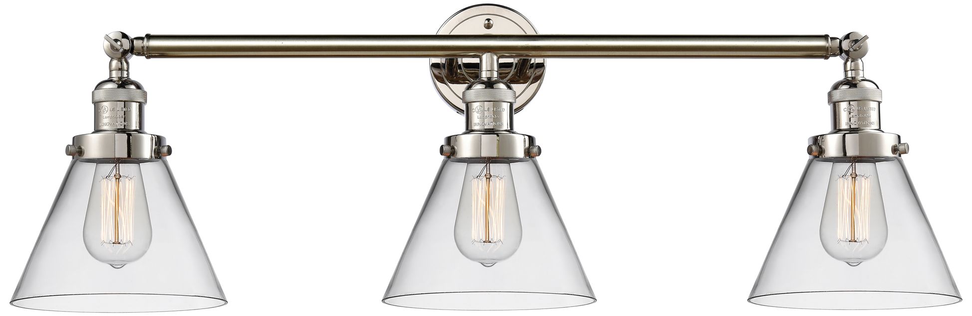 Cone 32"W Polished Nickel Clear Glass 3-Light LED Bath Light
