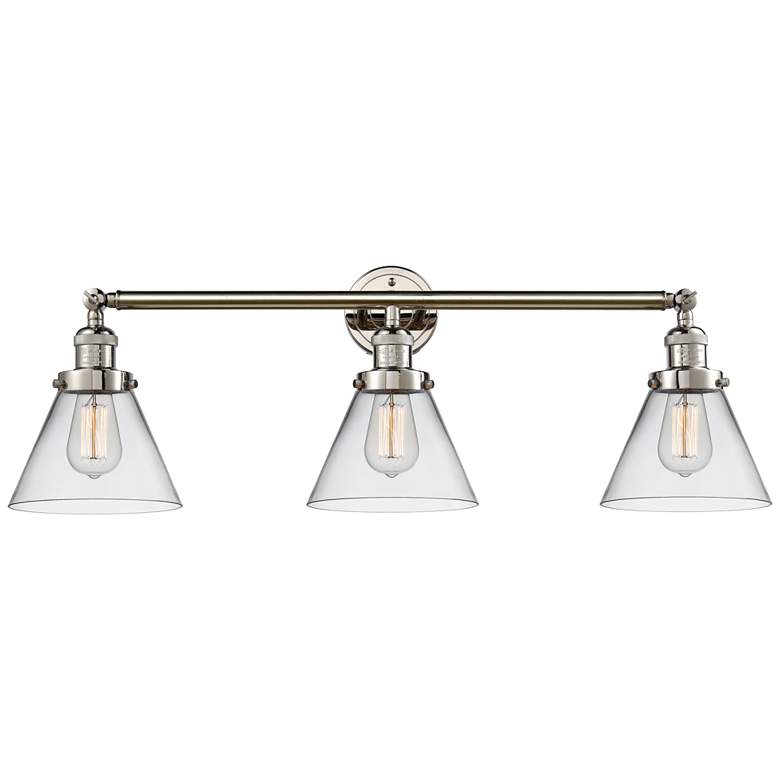 Image 1 Cone 32"W Polished Nickel Clear Glass 3-Light LED Bath Light