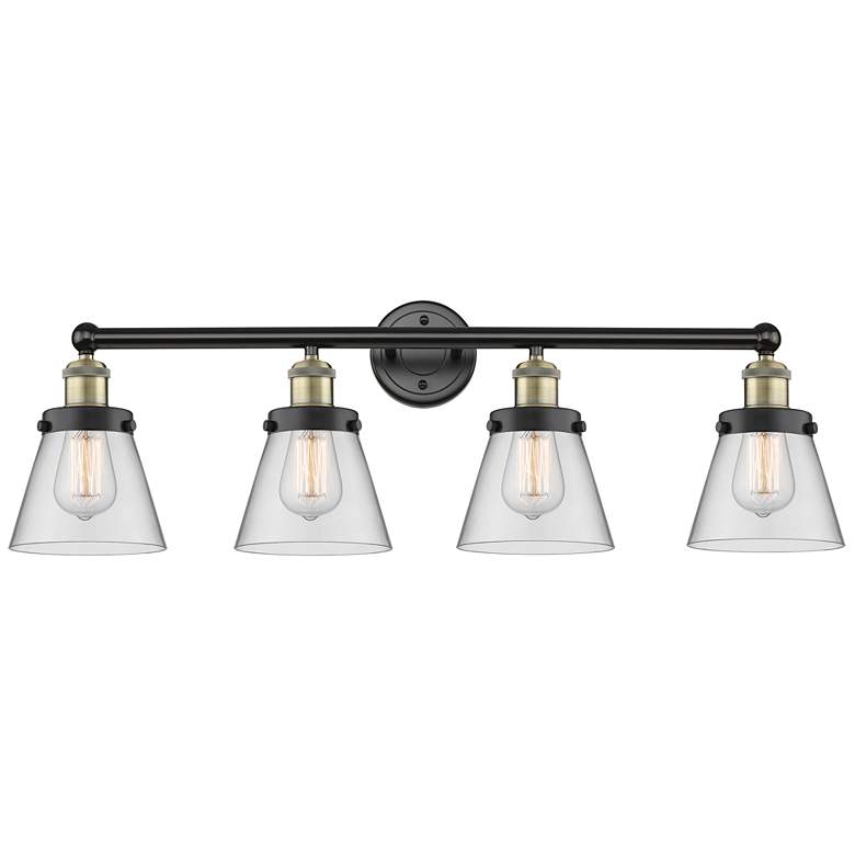Image 1 Cone 33.5" Wide 4 Light Black Brass Bath Vanity Light With Clear Shade