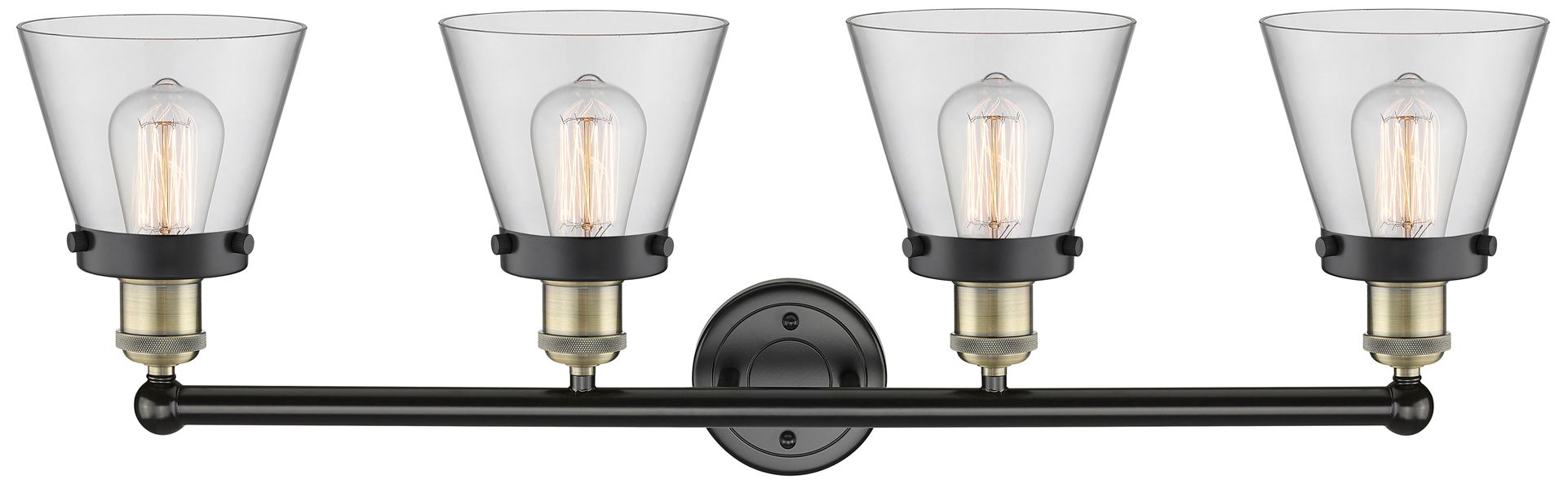 Image 2 Cone 33.5" Wide 4 Light Black Brass Bath Vanity Light With Clear Shade more views