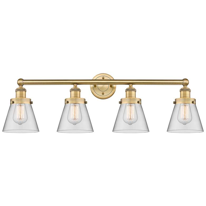Image 1 Cone 33.5" Wide 4 Light Brushed Brass Bath Vanity Light With Clear Sha