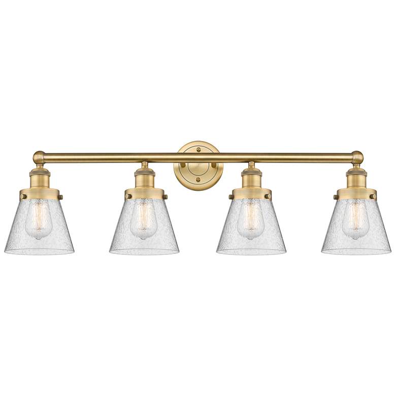 Image 1 Cone 33.5" Wide 4 Light Brushed Brass Bath Vanity Light With Seedy Sha