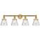 Cone 33.5" Wide 4 Light Brushed Brass Bath Vanity Light With Seedy Sha