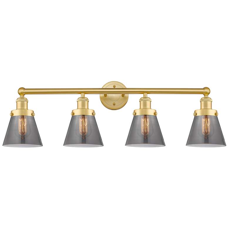 Image 1 Cone 33.5" Wide 4 Light Satin Gold Bath Vanity Light w/ Plated Smoke S