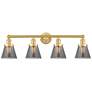Cone 33.5" Wide 4 Light Satin Gold Bath Vanity Light w/ Plated Smoke S